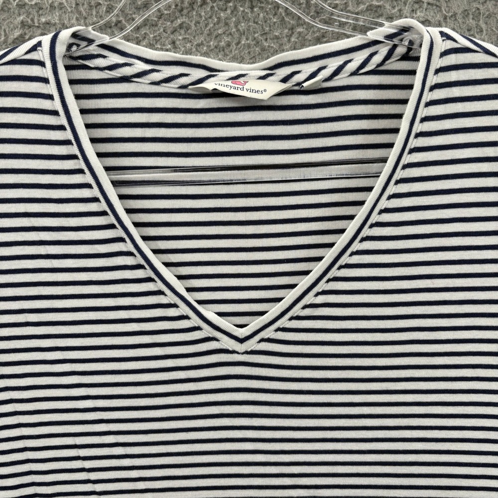 Vineyard Vines Shirt Women L Navy Striped V-Neck Pima Cotton Nautical Preppy
